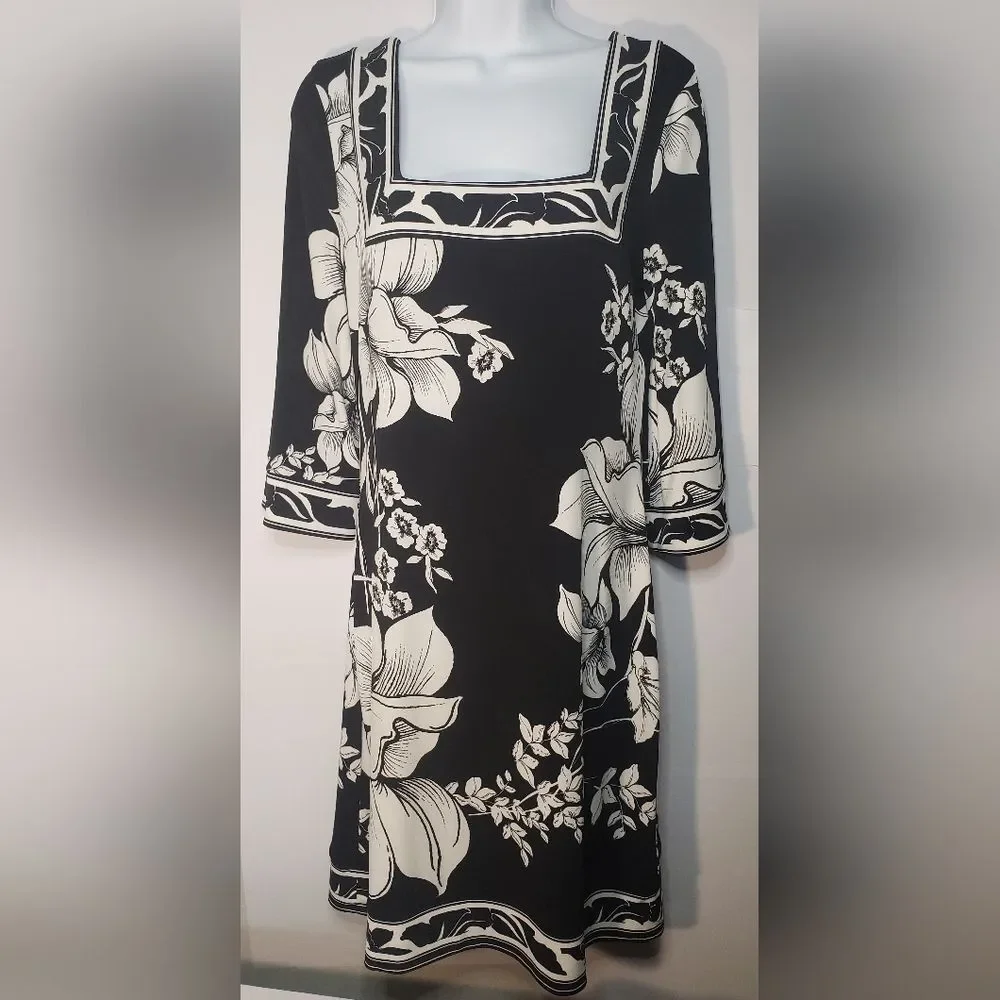White House Black Market Floral Square Neck Dress Women's Sz S - Picture 2 of 10